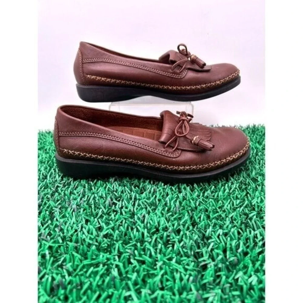 Dexter Womens 7W Brown Leather Kiltie Tassel Loafers Whipstitch Slip On Shoes